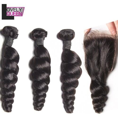 Mongolian Hair Bundles with Closure Loose Wave Bundles with Closure 3 Weave Bundles with Closure Non Remy Hair Extension