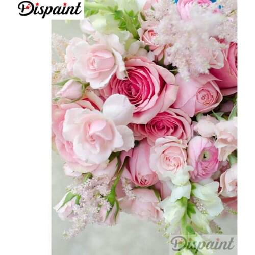 Dispaint Full Square/Round Drill 5D DIY Diamond Painting "Pink rose landscape" 3D Embroidery Cross Stitch Home Decor Gift A27780