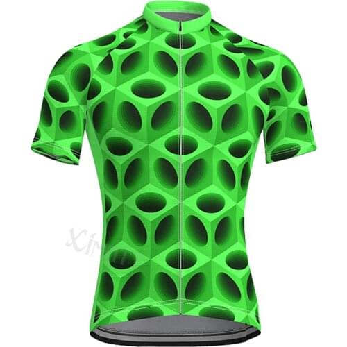 New Summer Geometric Square Cycling Jersey XIMATT Polyester Green Men Bike Clothing Quick Dry Breathable Cool