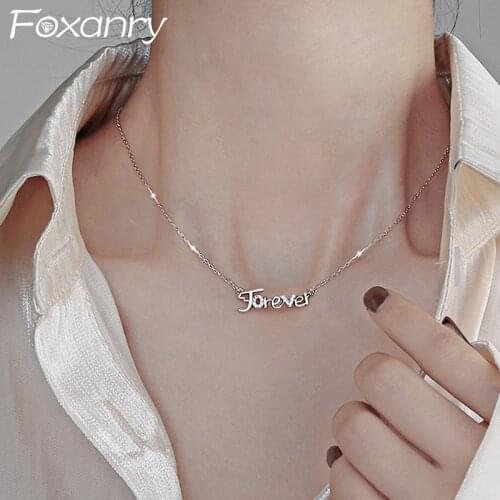Foxanry 925 Sterling Silver Engagement Necklace New Fashion Creative Forever Letters Pendant Elegant Wedding Party Jewelry Gift