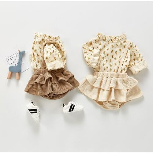 Spring new floral Baby Girl Clothes Set ruffles lace Long Sleeve Tops Flower Print shirt Outfits Casual Infant toddler clothing