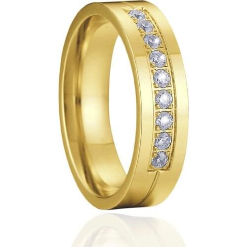 Gold Color Wedding Bands Engagement Ring with Cubic Zirconia Fashion Jewelry Bague Femme Titanium Stainless Steel Ring