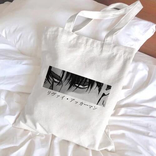 Attack on Titan Tote Bag Shopper Bags Shingeki No Kyojin Shopping Bag Shoulder Bag Japanese Anime Levi Canvas Handbag Reusable