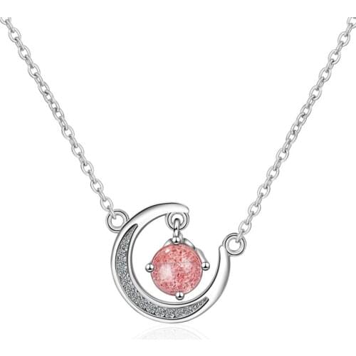 Everoyal Top Quality Silver 925 Women Choker Necklace Jewelry Female Fashion Zircon Pink Moon Pendant Necklace For Girls Bijou