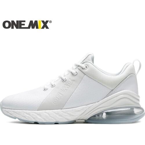 ONEMIX White Running Shoes For Men Outdoor Shock Absorption Non-slip Sneakers Woman Air Cushion Soft Leather Jogging Sport Shoes