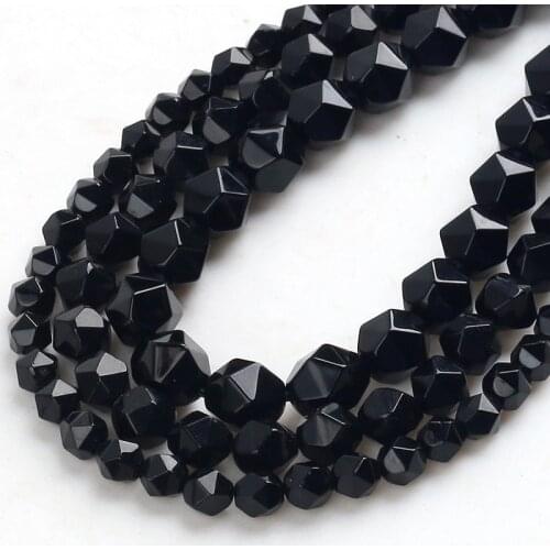 Faceted Black Agates Onyx Natural Stone Loose Spacers Beads DIY Charms Bracelet Accessories for Jewelry Making 15"6/8/10mm
