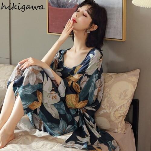 Hikigawa Pajamas Set Women Japanese 3 Piece Set Suit Female Long Sleeve Trousers Sling Tops Nightwear Home Service Set Sleepwear
