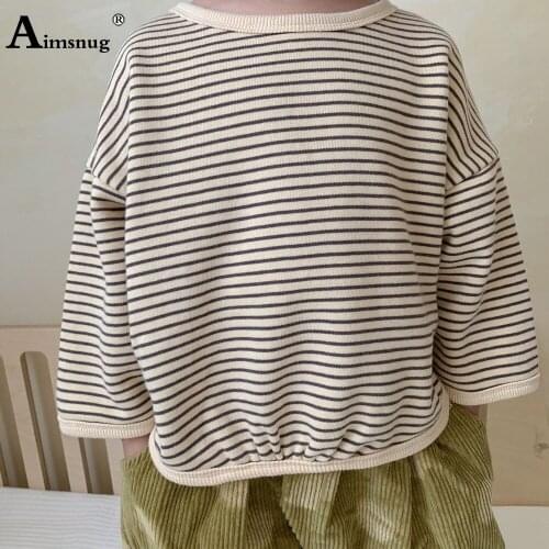 Unisex Boys Girls Fashion Stripes Top Children Long Sleeve Tees Shirt Kids Clothing 2021 Autumn Casual Loose Top Streetwear