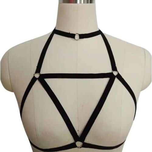 JLX.HARNESS Goth Rave Bondage Sexy Lingerie Black Body Cage Belt Bra Women Open Chest Bra Hollow Body Harness