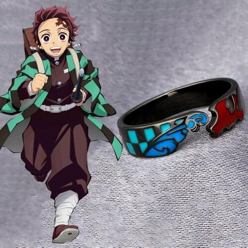 Anime Demon Slayer: Kimetsu no Yaiba Kamado Tanjirou 925 Sterling Silver Adjustable Finger Ring For Men Cosplay Jewelry Gifts