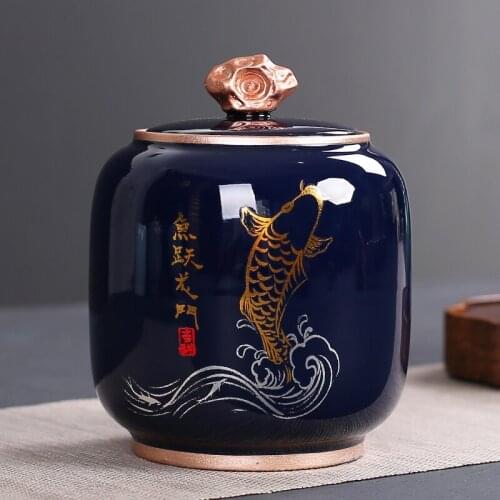 Retro ceramic tea pot storage tank sealed pot household tea moisture-proof pot food storage pot