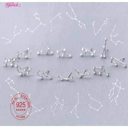 12 Zodiac Crystal CZ Aquarius Cancer Scorpio virgo Piercing Stud Earrings Women 925 Sterling Silver Constellation Jewelry Gift