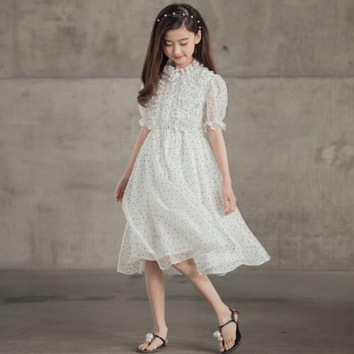 Teen Girls Short Sleeve Ruffles Chiffon Dresses 2021 New Short Sleeve Sweet Kids Girls Dress 10 12 13 14 years