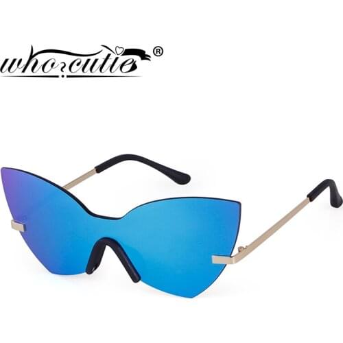 WHO CUTIE Vintage Rimless Cat Eye Sunglasses Men Women 2020 Brand Design Metal Frame Mirror Lens One Piece Sun Glasses S170