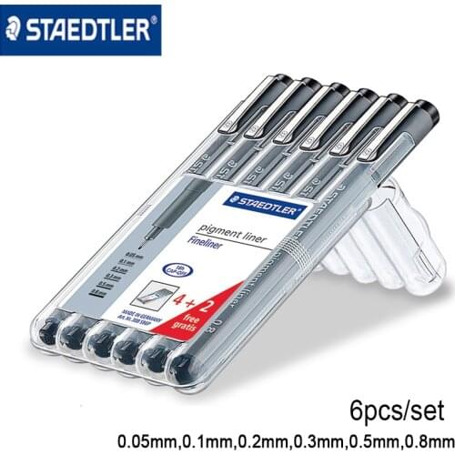 Staedtler 308 SB6P pigment liner fineliner needle pen Black ink waterproof 0.05/0.1/0.2/0.3/0.5/0.8mm 6pcs/set