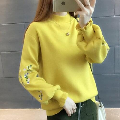 2021 Autumn winter new embroidery sweater womens pullover loose Korean long-sleeved warm sweaters short student bottoming tops