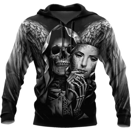 The most fashionable autumn winter Sweatshirt Skull Tattoo Black 3D print Unisex casual Zip Hoodie original street style Hoodie