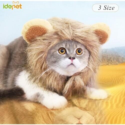 Funny Pet Hat For Small Dogs Cats Hat Emulation Lion Hair Mane Ears Head Cap Scarf Pet Halloween Festival Costume S-L 30