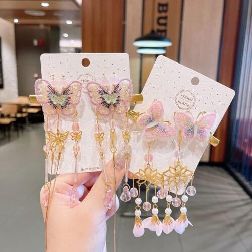 Beautiful Children Butterfly Hairpins Chinese Style Girl Flower Hair Clips Baby Girl Hair Accessories Kids Hanfu Tassel Headwear