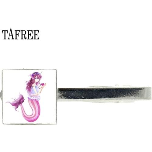 TAFREE Mermaid Elves Tie Clips Glass Formal Wear Necktie Clip Exquisite Fashion Men Women Dress Accessories Tie Pin Bar Jewelry