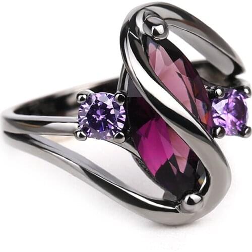 Cute Purple Stone Black Rings for Women Wedding Engagement Party Fashion Jewelry 2019 Hot Sale