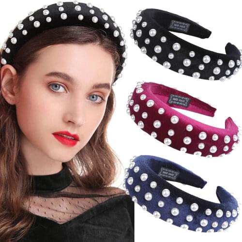 Haimeikang Sponge Pearl Hair Accessories Hairbands For Women Wide Thick Bezel Hair Hoop Headbands Fashion Solid Color Hair Band