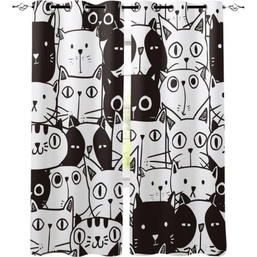 Animal Cute Black And White Cat Pet Art Window Treatments Curtains Valance Living Room Bathroom Kitchen Outdoor Floral Decor Kid