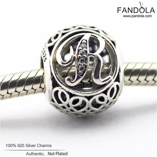 100% 925 Sterling Silver Vintage Letter R Charms Beads for Jewelry Making Fit Europe Bracelets DIY Accessories Kralen