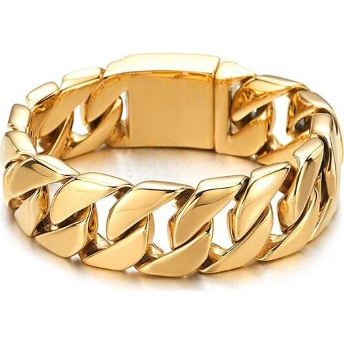 17mm/20mm/26mm Wide Huge Heavy Mens Gold Curb Cuban Link Chain Bracelet 316L Stainless Steel Biker Bangle Jewelry For Men Boys