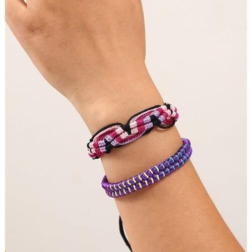 2 Pcs/Set Bohemian Ethnic Lace-up Adjustable Charm Bracelets For Women Trendy Handmade Multicolor Rope Weave Bracelet Gifts