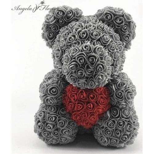 40CM FOAM ROSE BEAR WITH BOX PE TEDDY ROSE ARTIFICIAL FLOWER GIFT FOR GIRLFRIENDS MOTHER WIFE VALENTINES DAY GIFT HOME DECOR
