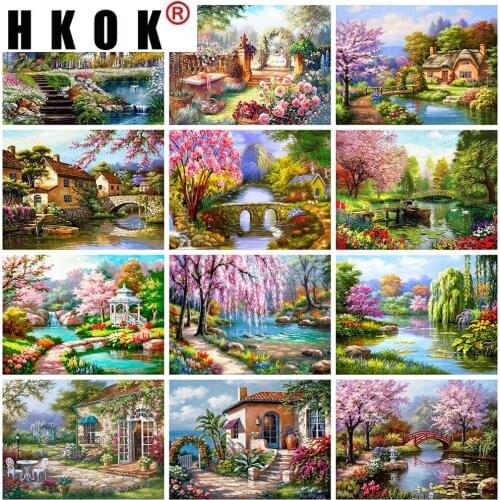 HKOK 5D DIY Diamond Painting Landscape Full Square Drill Embroidery Countryside Scenery Mosaic Picture Of Rhinestone Home Decor