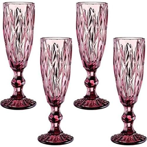 Champagne Flutes Set of 4 for Wedding Party Anniversary Christmas Birthday 150ml Champagne Glass 150ml Vintage Pattern Embossed