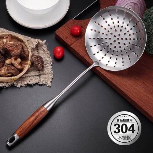 Stainless Steel Large Thicken Skimmer Strainer Long Wooden Handle Deep Fryer Oil Colander Mesh Scoop Noodles Sieve Kitchen Tools