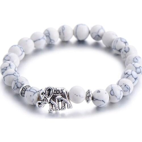 Classic Natural Stone Buddha Charm Bracelet For Women Chic Silver Color Elephant Beads Bracelets Fashion Men Jewelry