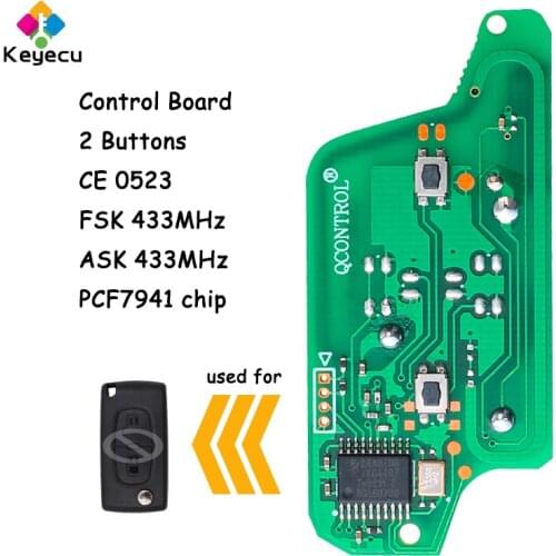 KEYECU Aftermarket CE 0523 Flip Remote Control Car Key Board Fob 2 Buttons FSK 433MHz PCF7941 Chip for Peugeot for Citroen