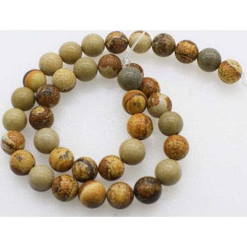 Loose beads yellow picture stone round 4/6/8/10/12/14mm 14" for DIY jewelry making FPPJ wholesale beads nature gem stone