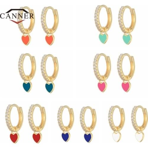CANNER Copper Circle Hoop Earrings for Women Colorful Heart Huggie Round 18k Gold-plated Earings Girl Gifts Jewelry Pendients