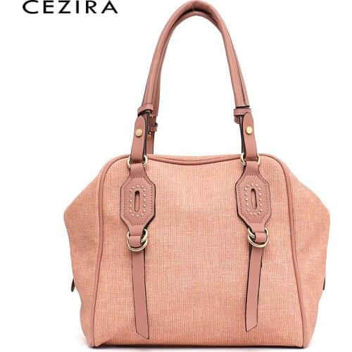 CEZIRA Brand Design PU Vegan Leather Women Shoulder Bags Luxury Rivets Top-handle Bucket Large Tote Female Fashion Crossbody Bag