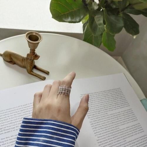 Royal Authentic S925 Sterling Silver FINE Jewelry hOLLOW LACE Band Long ring adjust TLJ660