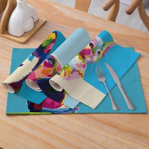 Fuwatacchi Cat Dog Animals Picture Placemats for Dining Table Colorful Pads Drink Coasters Cup Mats Kitchen Decorative Napkins