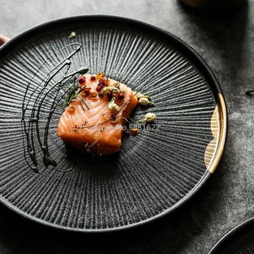 Ceramic Black Gold Plated Western-style Beef Steak Plate Fruit Flat Plate Dish Porcelain Tableware
