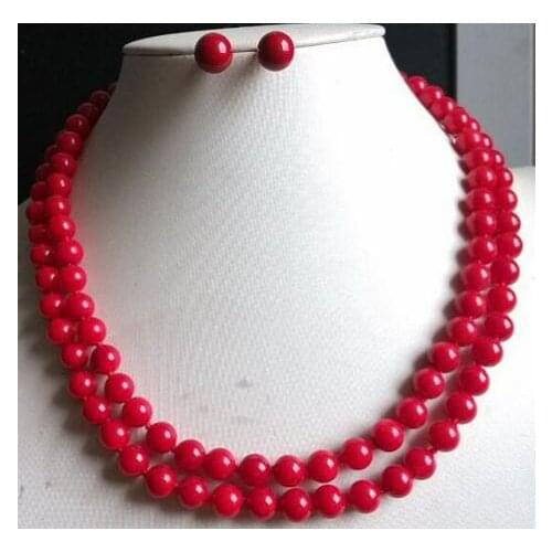 Shell Pearl Jewelry Set 17-18inches 8mm Red Coral Analogues Necklace 10mm Shell Earrings Birthday Wedding Party Jewelry