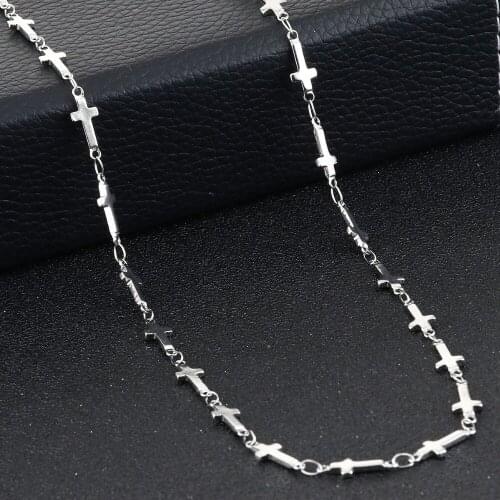 Tiny Cross Link Chain Necklaces Stylish Stainless Steel Cross Accessories Jewelry Short Necklaces for Women Choker Gifts MN259