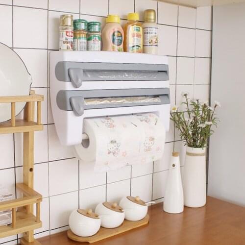 Free of Punch Kitchen Cling Film Cutting Holder Sauce Bottle Tin Foil Paper Storage Rack Paper Towel Holder Kitchen Organizer