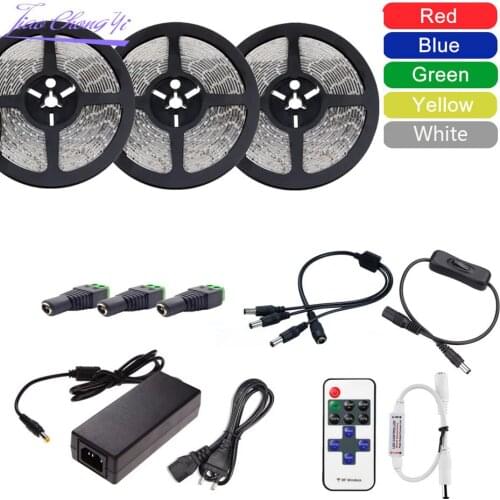 DC12V 5M-15M 2835 5050 LED Strip White / Blue / Red / Green Flexible Light Tape Single Color LED Strip Set+RF Control+Adapter