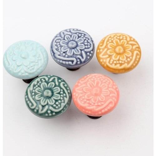 Cartoon Ceramic Handles Drawer Pulls Knobs Vintage Wardrobe Kitchen Cabinet Handles Knobs Cute Round Furniture Hardware