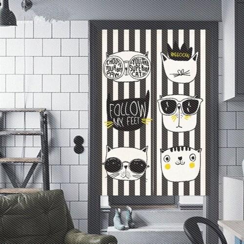 Cartoon Animals Nordic Style Print Linen Cotton Curtain Door Kitchen Curtain Study Cloakroom Kids Room Decoration