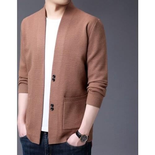 Fashion 2021 Autumn Cardigan Men V Neck Slim Fit Business Men Winter Sweater Buttons Decor Front Pocket Casual Sweaters Men 3XL