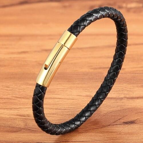 Simple Style Multicolor Stainless Steel Button Simple Design Mens Leather Bracelet Birthday Valentines Day Gift